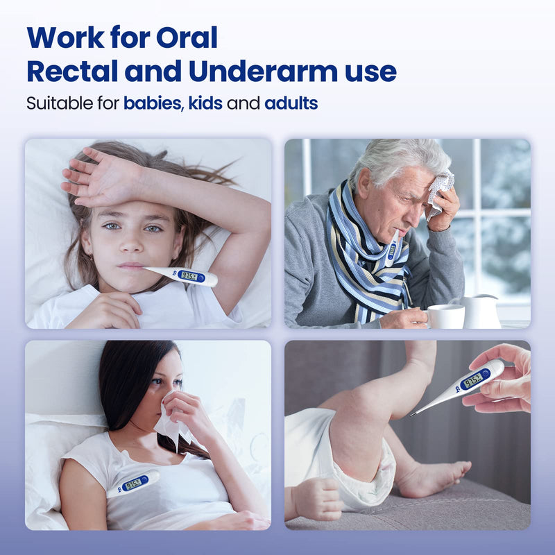 [Australia] - Thermometer for Adults, Oral Thermometer for Fever, Thermometer with Fever Alert, Memory Recall, C/F Switchable, Rectum Armpit Reading Thermometer for Whole Family (Klein Blue) 