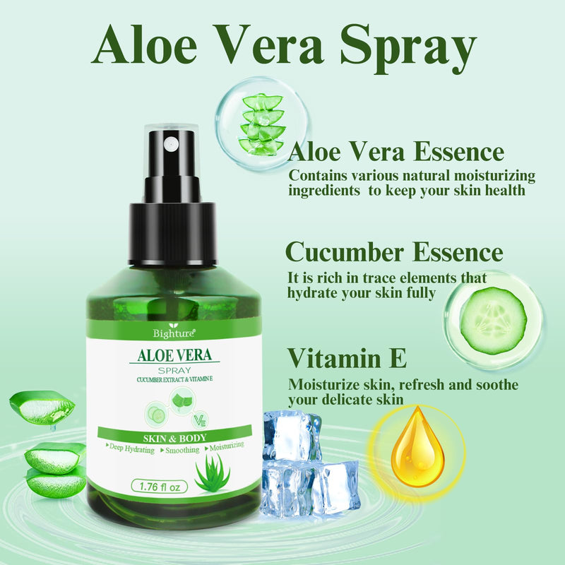Aloe Vera Spray for Hydrating Nourishing Facial Skin in Winter, Aoe Vera Spray Extract from Freshly-cut Aloe and Cucumber Essence for Moisturizing Skin, Fast Absorbing, Easy to carry, 1.73 oz 1.72 Fl Oz