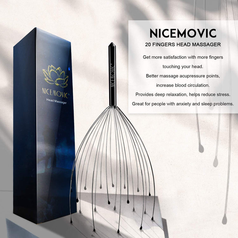 NICEMOVIC 2 Pack Head Scalp Massager, Stocking Stuffers Stress Relief Gifts for Women Men, 20 Fingers Scalp Head Scratcher for Hair Stimulation Body Relaxing (Black & Black)