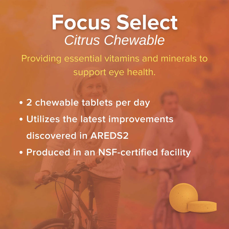 Focus Select AREDS2-Based Citrus Flavored Chewable Eye Vitamins, 180 Count | Eye supplement with lutein and zeaxanthin to support macular health, made in USA, low-zinc, safe for smokers, 90-day supply