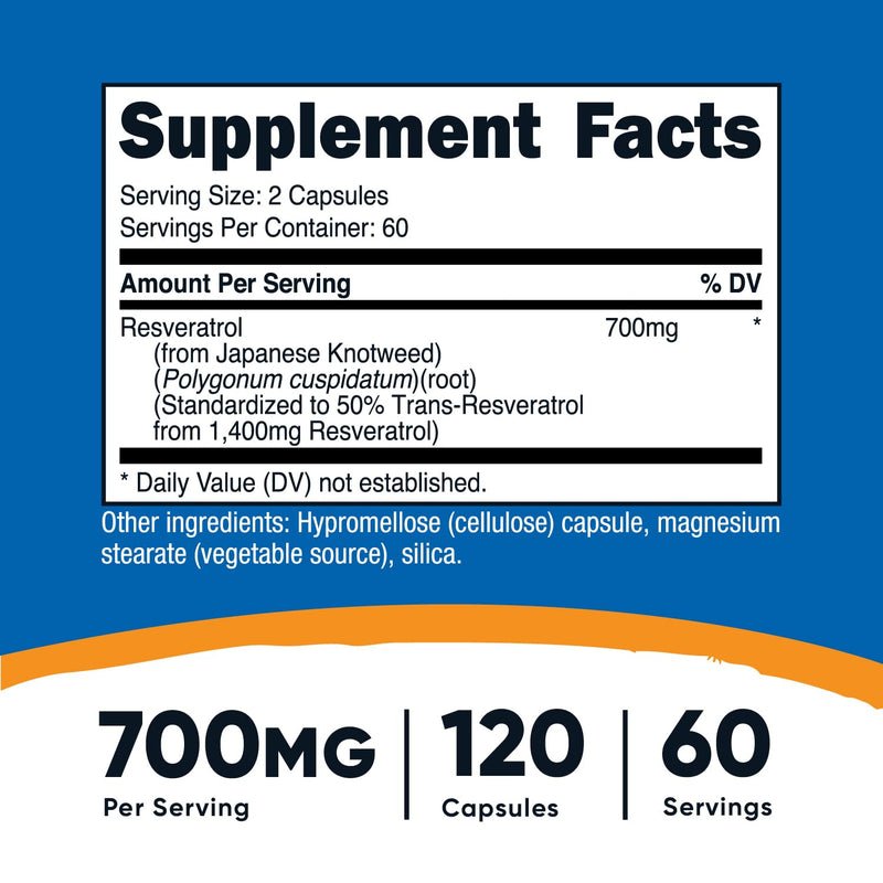 Nutricost Resveratrol 700mg, 120 Capsules - Vegan, Gluten Free, Non-GMO 120 Count (Pack of 1)