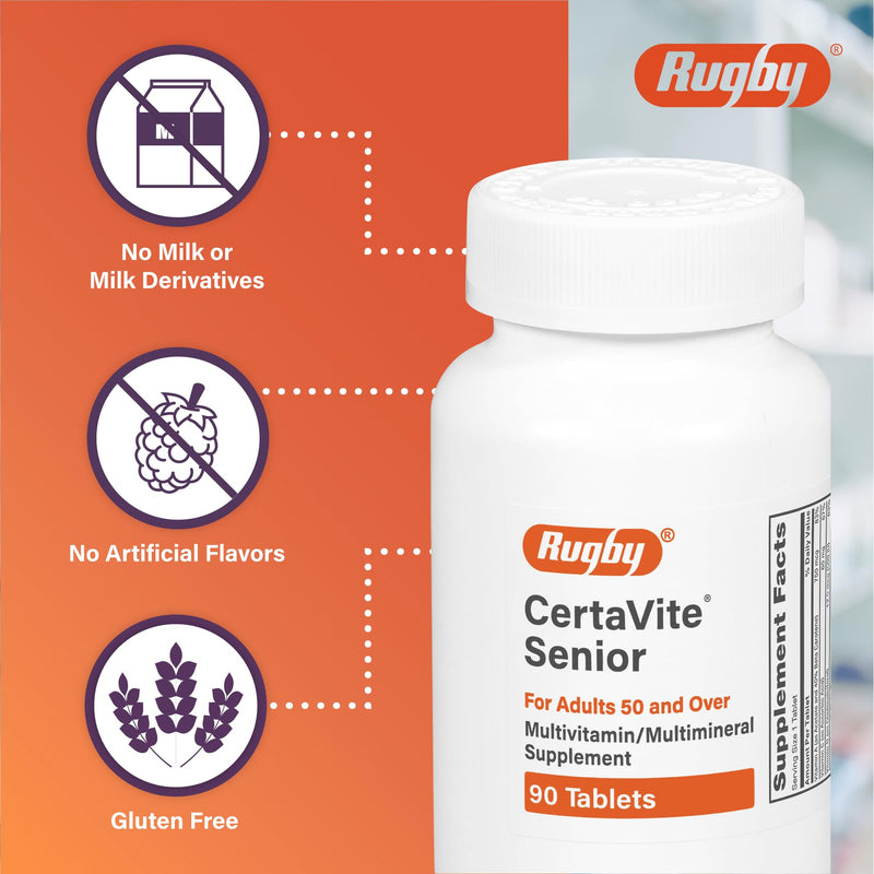 Rugby CertaVite Senior Multivitamin/Multimineral Supplement for Adults 50 and Over - 90 Tablets (1 Pack)
