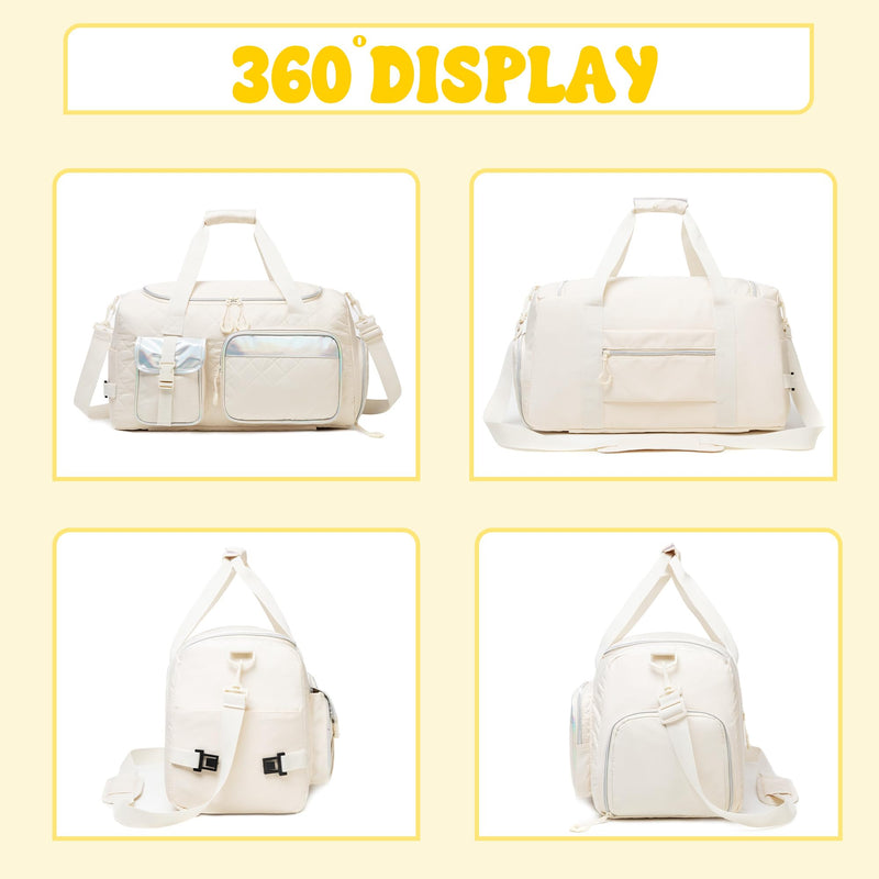 Duffle Bag for Women Weekender Bag for Travel Girls Dance Gym Sports Bags with Shoe Compartment Bags for Women Carry On Luggage for Airplanes Z-Off White
