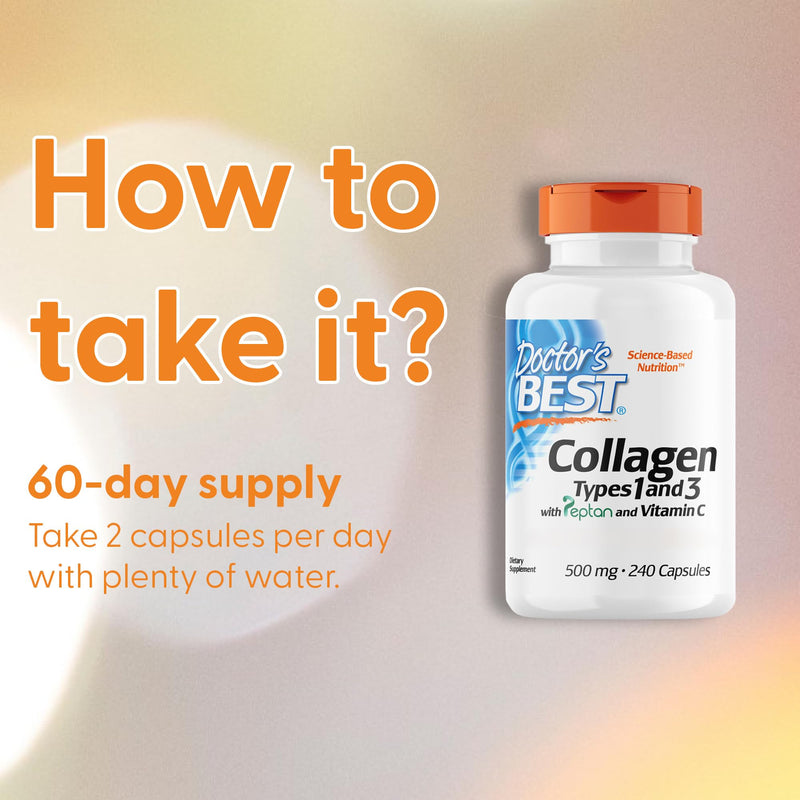 Doctor's Best, Collagen Types 1 and 3 with Vitamin C, 240 Capsules, Highly Dosed, Lab-Tested, Gluten Free, Soy Free, Non-GMO