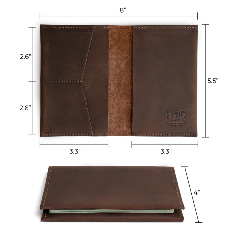 Hide & Drink, Passport and Card Organizer, Holds Up to 6 Cards Plus Folded Bills, Travel Essentials Sleeve Case, Full Grain Leather, Handmade, Bourbon Brown