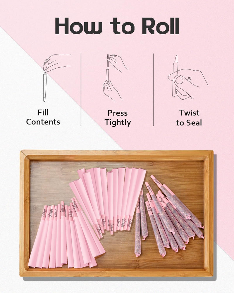 [Australia] - 𝗟𝗮𝗦𝘆𝗟 Pre Rolled Cones (Pink) | 50 Pack King Size | Rolling Paper with Tips and Packing Tubes (4.3inch/109mm) | Burn Slow and Even PINK 