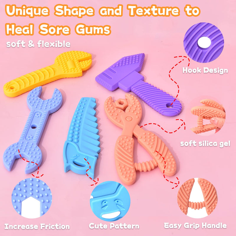 [Australia] - Baby Teething Toys for 0-6 Months 6-12 Months - Molar Teether Chew Toys Set BPA Free Silicone, Soft Textures - Hammer Wrench Scissors Shape Baby Teething Toys Gift 5-pack tool shape 