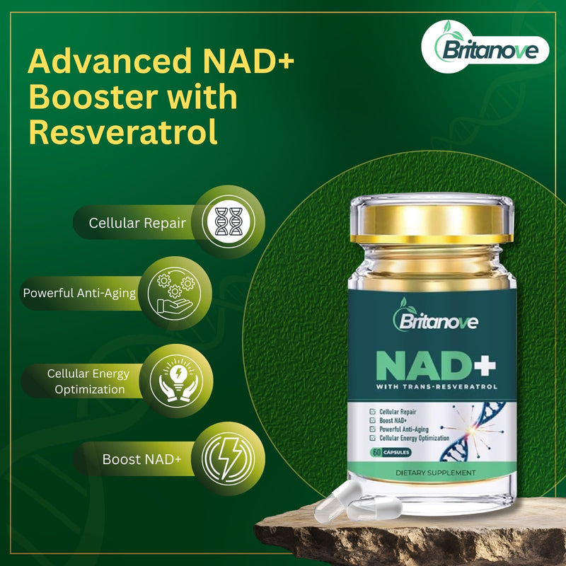 NAD+ with Trans Resveratrol Capsules 650mg, High Strength NAD+ Supplement for Energy, Anti-Aging, DNA Repair & Cellular Health 60 Capsules