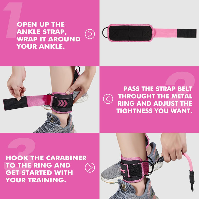 [Australia] - Ankle Resistance Bands with Cuffs, Ankle Bands for Working Out, Ankle Resistance Band for Leg, Booty Workout Equipment for Kickbacks Hip Fitness Training, Exercise Bands for Butt Lift Women 1-pink 