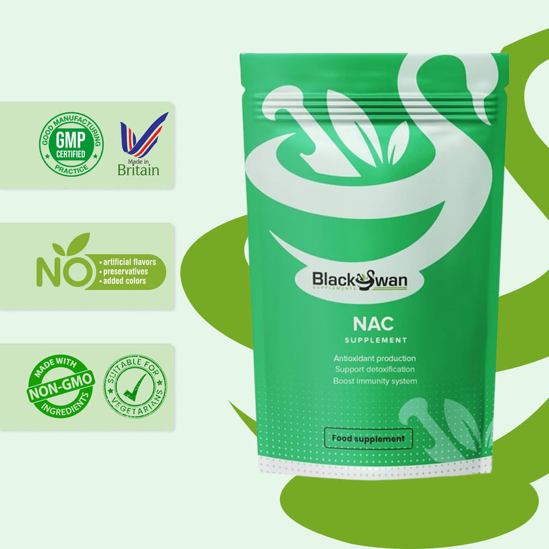 Black Swan NAC Capsules - 1500mg N Acetyl Cysteine Antioxidant Powerhouse Anti Inflammatory Immune System Support Vegetarian Friendly Natural Supplement - 120 Caps 4 Month Supply