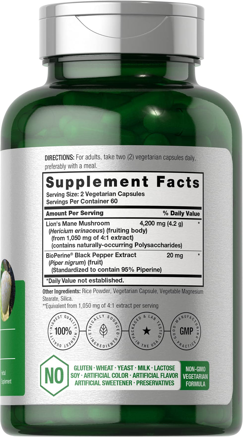 [Australia] - Horb√§ach Lions Mane Mushroom Extract | 4200mg | 120 Capsules | Vegetarian, Non-GMO, Gluten Free Supplement 120 Count (Pack of 1) 