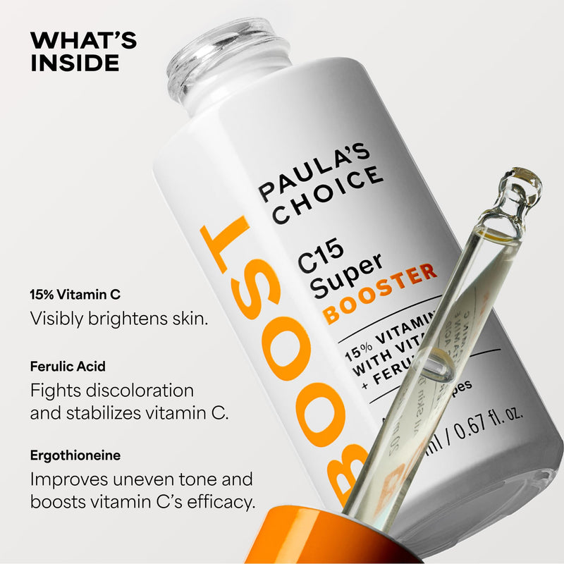 Paula's Choice BOOST C15 Super Booster 15% Vitamin C Face Serum | Daily Serum with Vitamin E & Ferulic Acid for Discoloration & Glow, Fragrance-Free Vitamin C15 (Full Size)