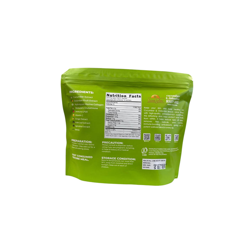 LS by Anna Magkawas Cucumber & Dalandan Beauty Juice - Herbal Drink Mix with Hydrolyzed Marine Collagen, Reduced L-Glutathione and Vitamin C - 8 Sachets (168g)