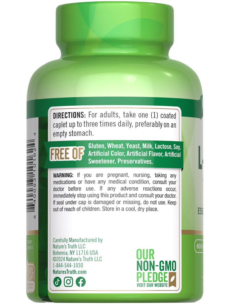[Australia] - Nature's Truth L Lysine 1000mg | 100 Coated Caplets | Free Form | Vegetarian, Non-GMO, & Gluten Free Supplement 