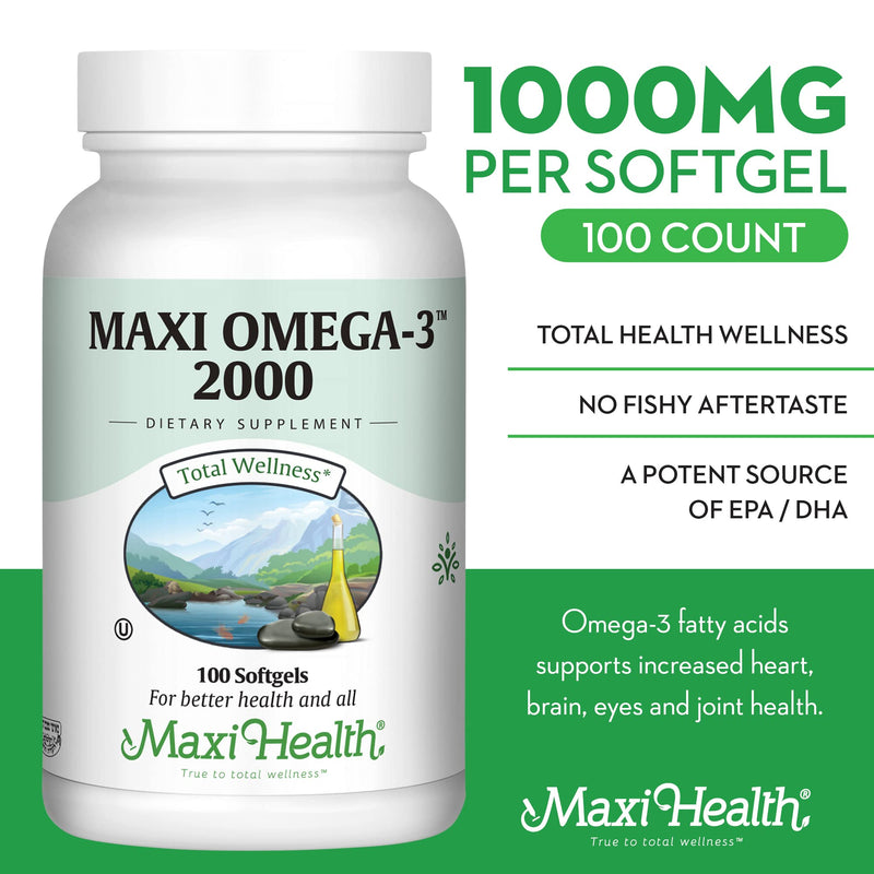 [Australia] - Maxi Health Omega 3 Fish Oil 2000mg ‚Äì Fish Oil Omega 3 Supplements with No Fishy Aftertaste ‚Äì Triple Strength EPA DHA ‚Äì Kosher Omega3 Supplement to Help Support Overall Wellness (100 Softgels) 100 Count (Pack of 1) 