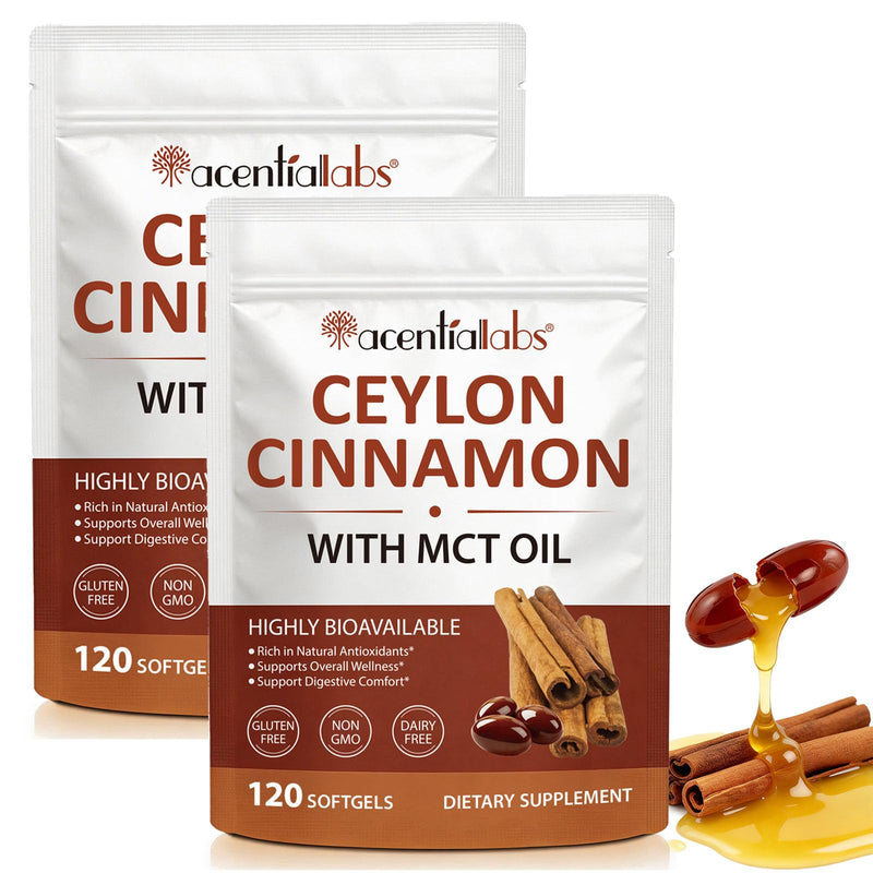 2 Bags Ceylon Cinnamon Softgels with MCT Oil – 600mg Cinnamomum Verum Extract, Easily Absorbed Formula for Daily Wellness Support, 120 Softgels, Non-GMO, Gluten Free Food Supplement
