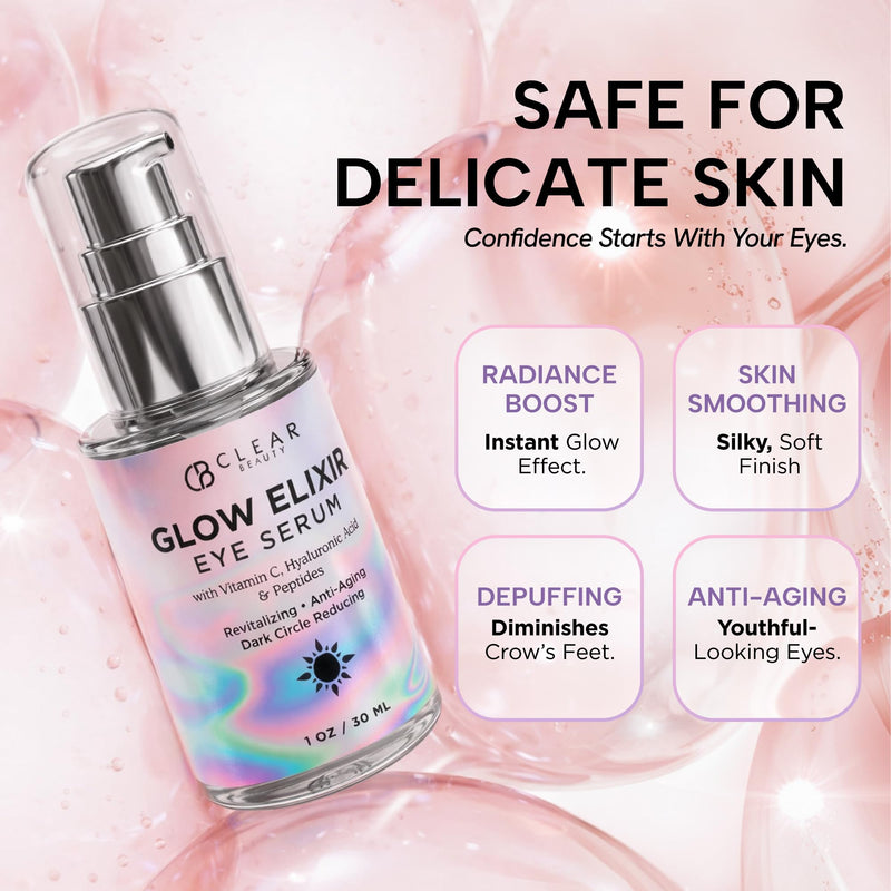 Clear Beauty Vitamin C & Hyaluronic Acid Under Eye Serum - Dermatologist Tested, Reduces Eye Bags, Puffiness, Dark Circles & Wrinkles, Clean Beauty, Cruelty-Free Korean Skin Care - All Skin Types