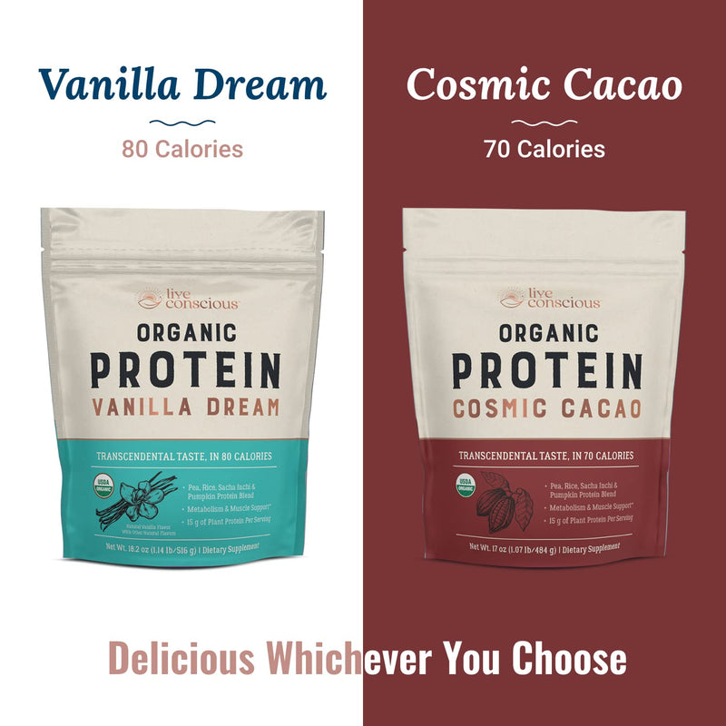 [Australia] - Live Conscious Organic Pea Protein Powder - Vanilla Dream Flavor | Plant-Based Vegan Protein Blend - Pea, Brown Rice, Pumpkin, Sacha Inchi | 20 Servings 18 oz 20 Servings (Pack of 1) 