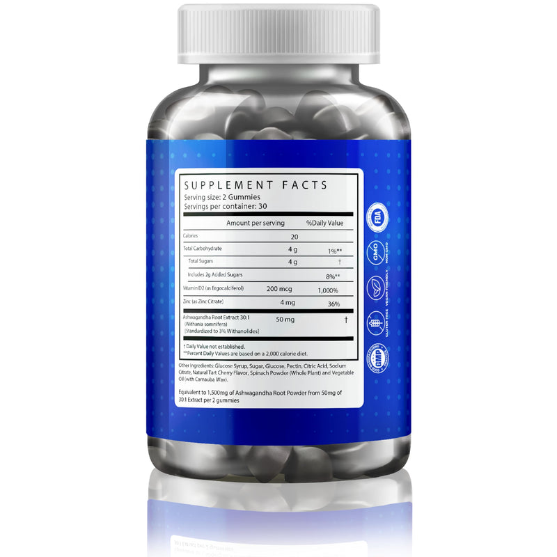 Ashwagandha Gummies 1,500mg with Vitamin D & Zinc | Vegan Ashwagandha Supplement for Mood & Immune Support, Focus & Relaxation | Gluten-Free, Non-GMO | Cherry Flavor, 60 Count
