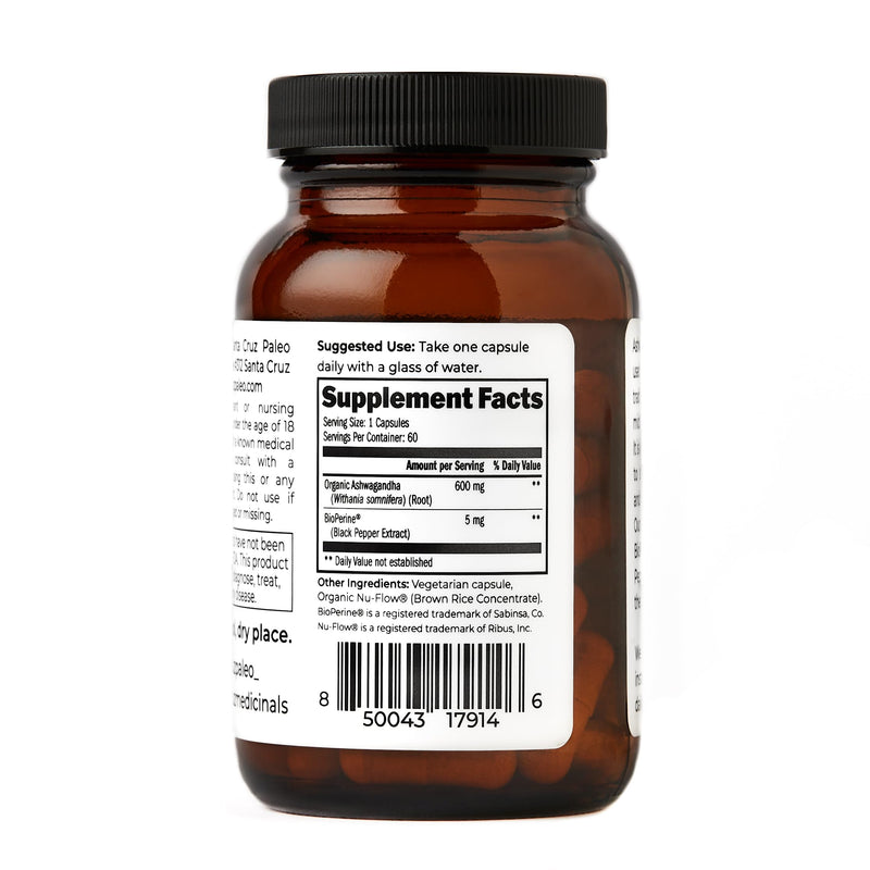 [Australia] - Santa Cruz Paleo Ashwagandha Capsules, 600mg Ashwagandha Root per Capsule, Gluten Free, Keto, Sugar Free, Paleo, Supports Energy, Focus, and Relaxation, BioPerine for Fast Absorption, 60 Capsules 