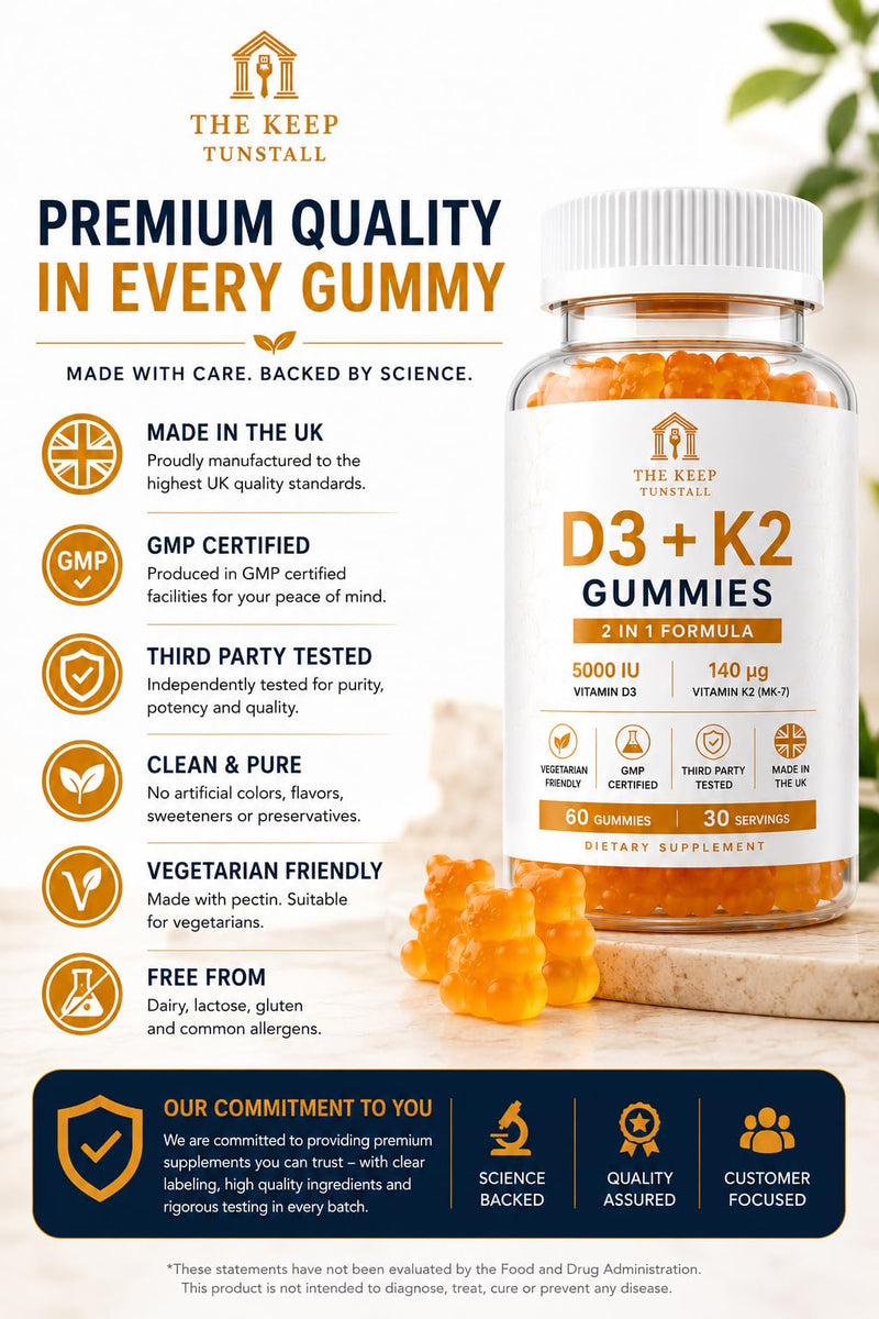 Vitamin D3 + K2 Gummies – Supports Bone Health, Immune System and Muscle Health – 2-in-1 Formula for Bone, Heart & Immune Support – Vegan, Sugar-Free, Gluten-Free – 60 Gummies - 30 Day Supply