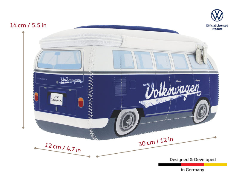 BRISA VW Collection - T1 Bus Camper Toiletry Bag Cosmetic Case | Volkswagen Toiletry Bag Cosmetic Case, Water-Repellent, Hanging Hook, 4 Mesh Pockets for Travel, Neoprene, Blue Large Large (11.8 X 5.5 X 4.7 Inches)