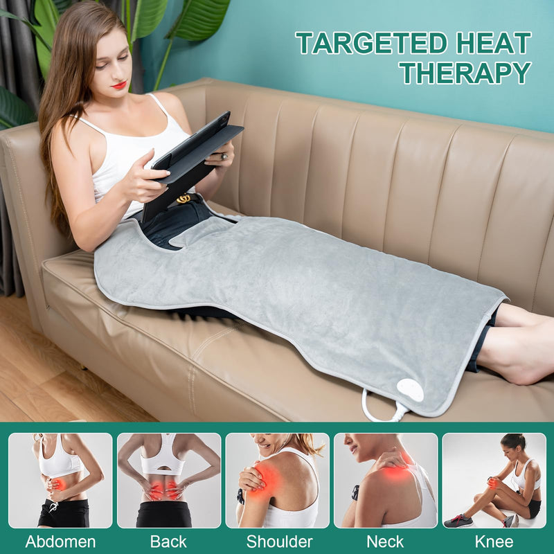 [Australia] - Nalezuns Electric Heating Pad for Back Shoulder, 60 x 100 cm Heat Wrap with Quick Heating, 6 Temperature Levels with 4 Timers Heating Pad Back Auto-OFF Timer, Flannel Material, Washable 100 x 60 cm 