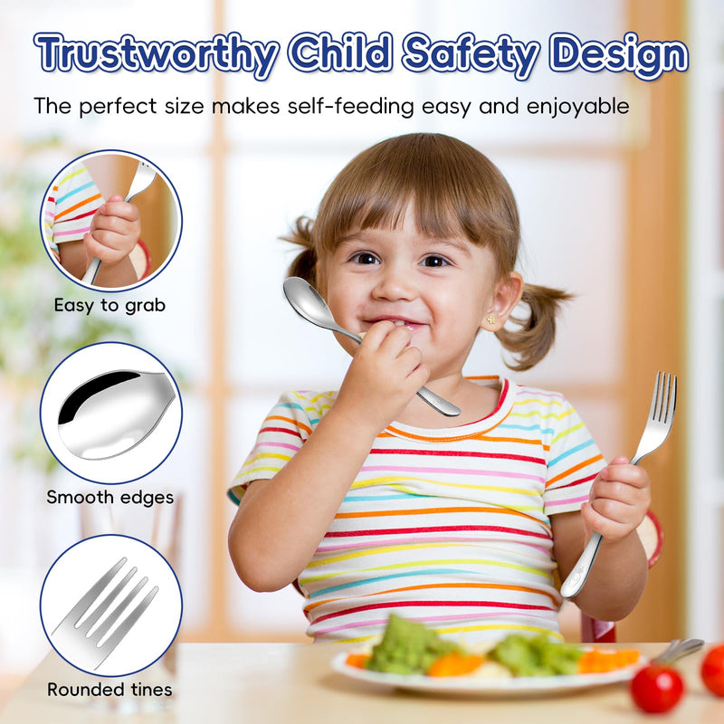 [Australia] - 12 Pieces Stainless Steel Toddler Utensils Set - Food Grade Kids Silverware Set Children Safe Small Forks and Spoons Mirror Polished Sturdy and Durable Dishwasher Safe 