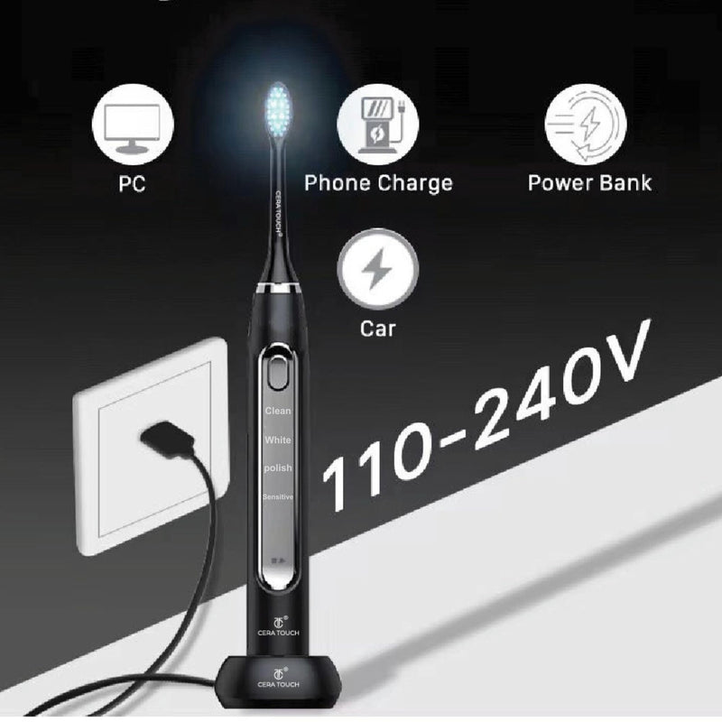 [Australia] - CERA TOUCH 6 Blue LED Whitening Electric Toothbrush| Electric Toothbrush for Adults | 4 Modes With Smart Timer Plaque Removal & Memory Function | 2Heads | IPX7 Waterproof |Travel Case |WirelessCharger 