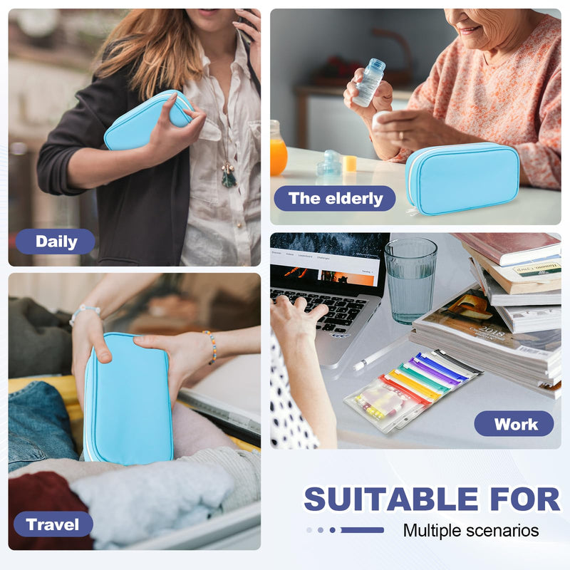 Weekly Pill Organizer 2 Times a Day – Timueetech A6 Waterproof 14 Pouch Bags for Travel, BPA-Free Medication Storage with Labels & Self-Sealing for Vitamins & Supplements, Blue 14-Pouch-Blue