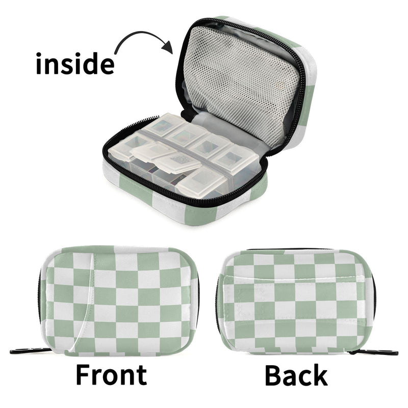 Checkered Green and White Travel Pill Organizer Weekly Small (Cute) Pill Box 7 Day Pill Case Vitamin Holder Pill Bottle Organizer Checkered Green and White one size