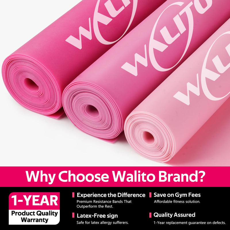 [Australia] - WALITO Resistance Bands for Working Out, Exercise Bands for Women and Men, Workout Bands for Physical Therapy, Stretch, Recovery, Pilates, Rehab, Strength Training and Home Gym 5FT 1.Pink 