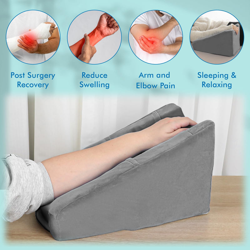 [Australia] - Arm Elevation Pillow with 2 Pockets, Arm Wedge Elevation Pillow Excellent, Ergonomic Elbow Support Pillow for Sleeping Arm Pads Elbow Pillow with Removable Pillow Case-Gray 
