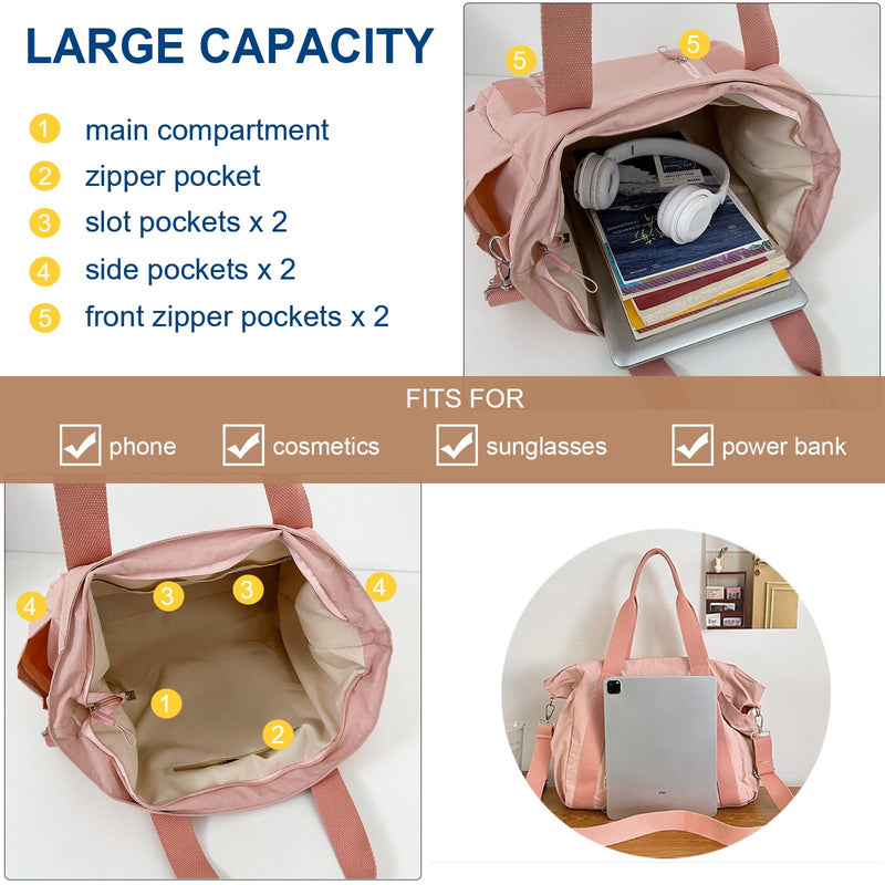 Sursee Large Tote Bags for Women Crossbody Shoulder Purses Travel Duffel Bag Sports Gym Bags Pink