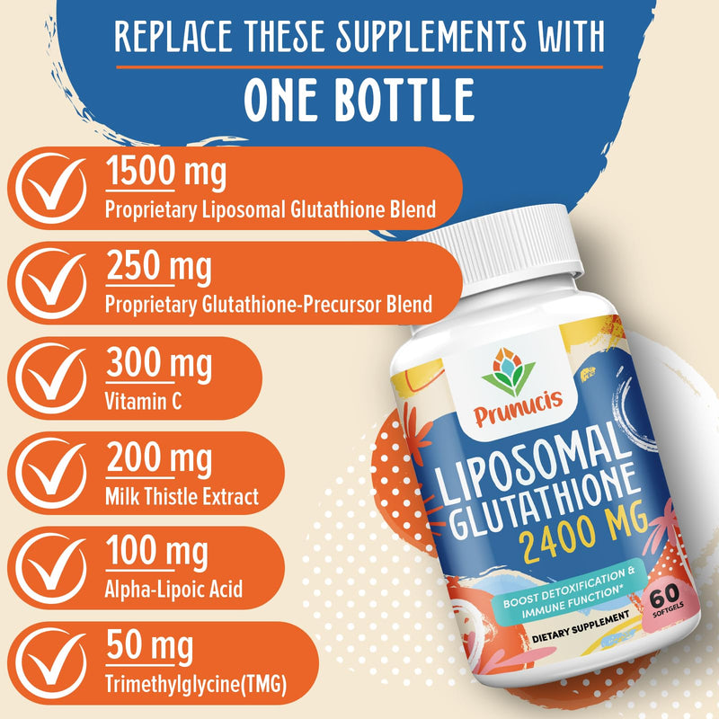 [Australia] - 2400MG Liposomal Glutathione, Reduced L-Glutathione, Glutathione Supplement with Vitamin C, Master Antioxidants, Enhanced Absorption - Non GMO Antioxidant Supplements, Immune System, 60 Softgels 60 Count (Pack of 1) 