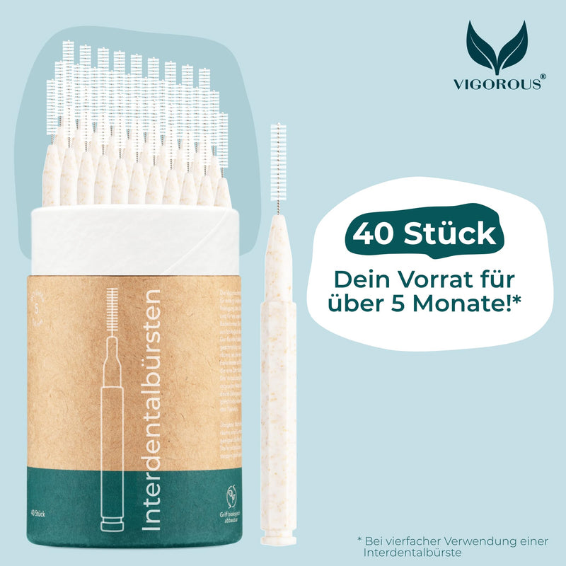 [Australia] - VIGOROUS® Pack of 40 Sustainable Interdental Brushes - ISO 1, 0.4 mm - Interdental Brushes for Thorough Teeth Cleaning - Dental Brushes - Practical Interdental Toothbrushes ISO Size 1 (0.4 mm) 