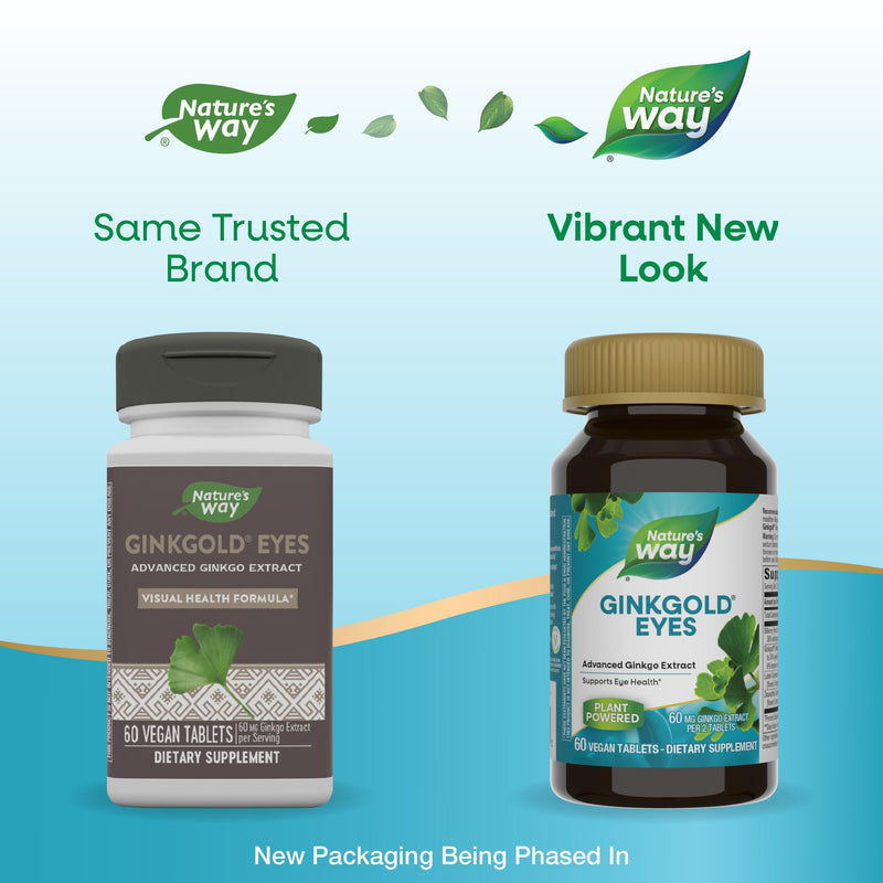 [Australia] - Nature's Way Ginkgold Eyes, Gingko Biloba Supplement for Adults, Supports Eye Health*, Gluten Free, 60mg Ginkgo Biloba Extract Per 2- Tablet Serving, 60 Tablets (Packaging May Vary) 