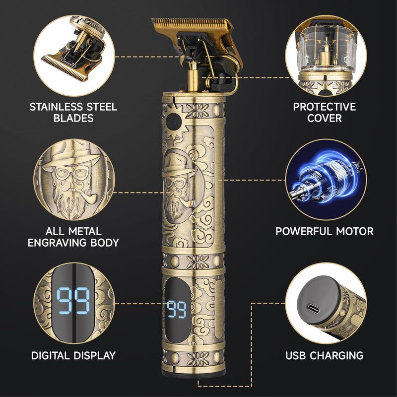 Hair Clippers for Men Professional Hair Trimmer Barbers Beard Trimmer Shaver Razor Hair Grooming Cutting Kit at Home T Blade Liner Trimmer Cordless Rechargeable Zero Gapped Edgers Gifts for Men Pattern 1