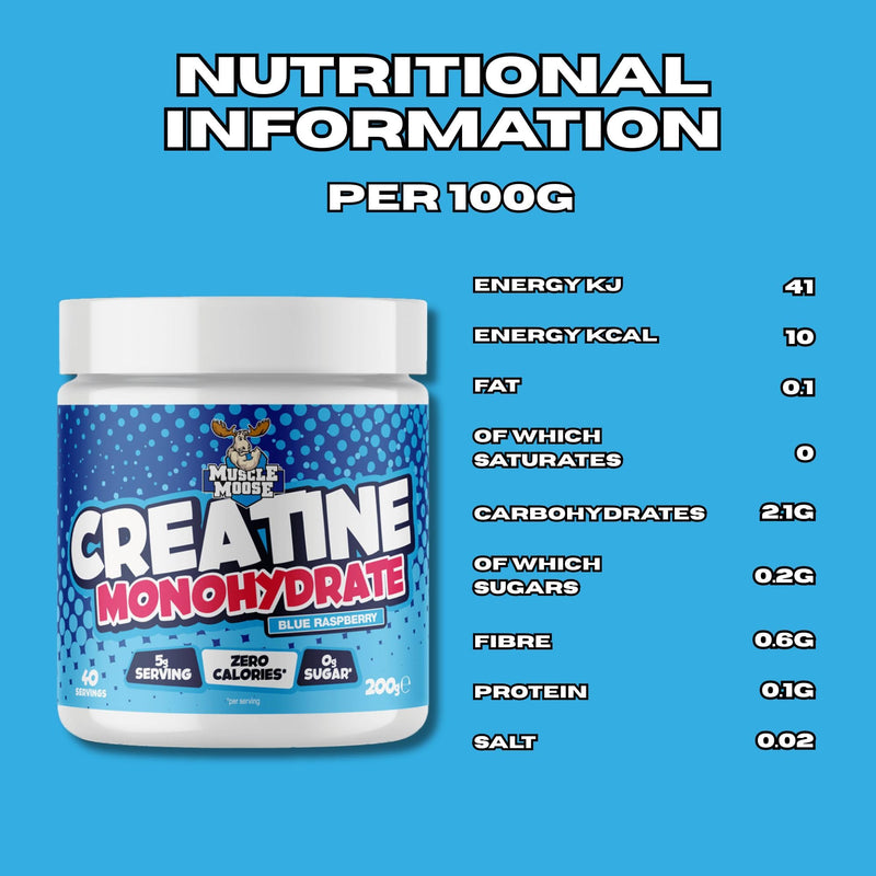 Muscle Moose Creatine Monohydrate 200g - Blue Raspberry
