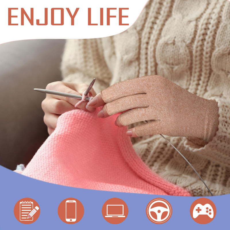 [Australia] - 6 Pairs Arthritis Compression Gloves for Women Men Fingerless Hand Compression Gloves for Typing, Driving and Work Medium 