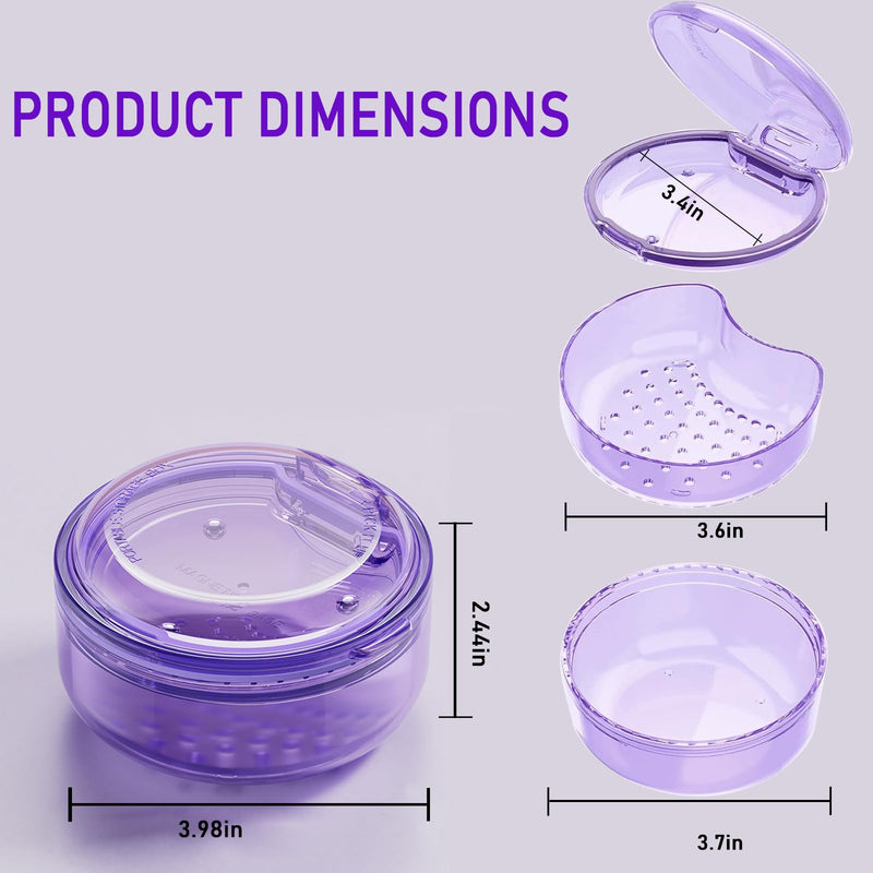 2 in 1 Retainer Case Retainer Bath Case for Cleaning and Store Retainer Mouth Guard Aligner Night Guard Partial Denture, All-in-one Retainer Bath and portable storage case Purple