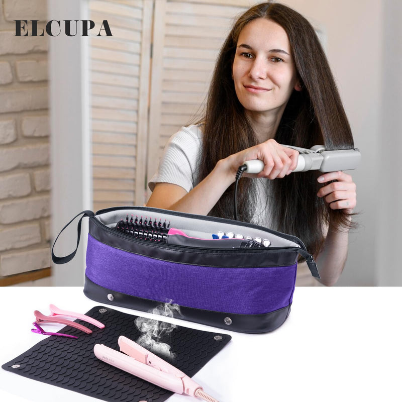 [Australia] - 2IN1 Hair Tools Travel Bag with Removable Heat Resistant Mat Curling Iron Travel Case, Hair Dryer Organizer for Flat Irons, Straighteners and Haircare Accessories, Hot Tools Travel Bag Hair Style B Purple 