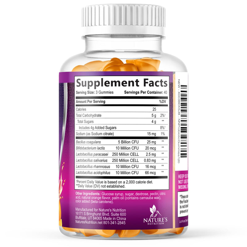 Probiotics for Digestive Health Gummies - 6 Unique Strains for Daily Immune Support & Gut Health, Supports Constipation, Gas & Bloating - Best Probiotic Supplement Gummy for Women & Men - 120 Gummies 120 Count (Pack of 1)