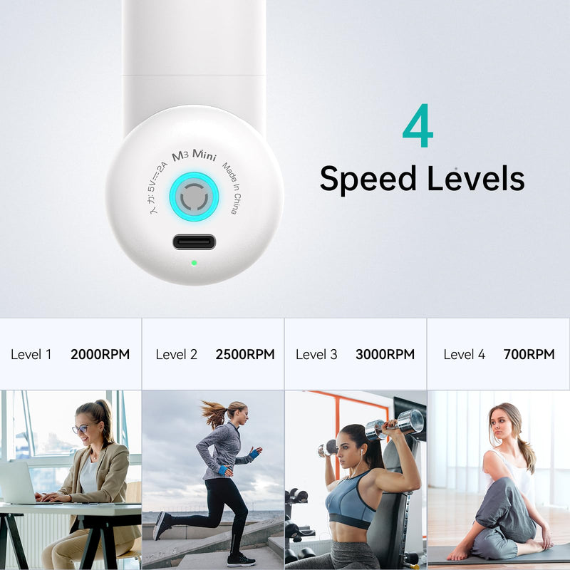 [Australia] - opove M3 Mini Massage Gun for Back Pain Relief, with Facial Mode, 7mm Amplitude, 4 Vibration Levels Ultralight Portable and Rechargeable Fascia Gun Active Recovery Women Presents White 