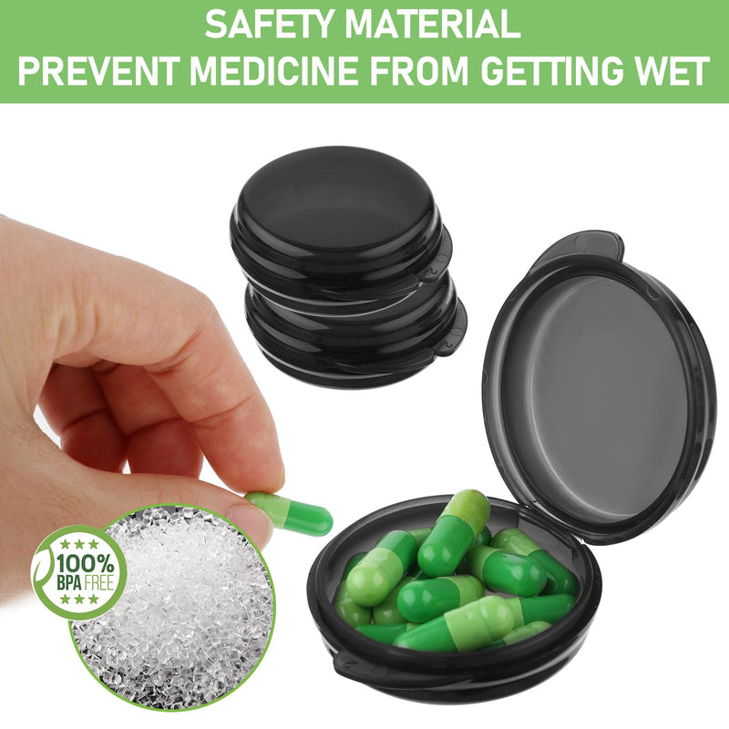 Gjinxi 3PCS Small Pill Box, Travel Round Pill Case, Portable Medicine Pill Container Holder, Daily Mini Pill Organizer for Purse Pocket to Hold Vitamin Medication Fish Oil Supplement Black