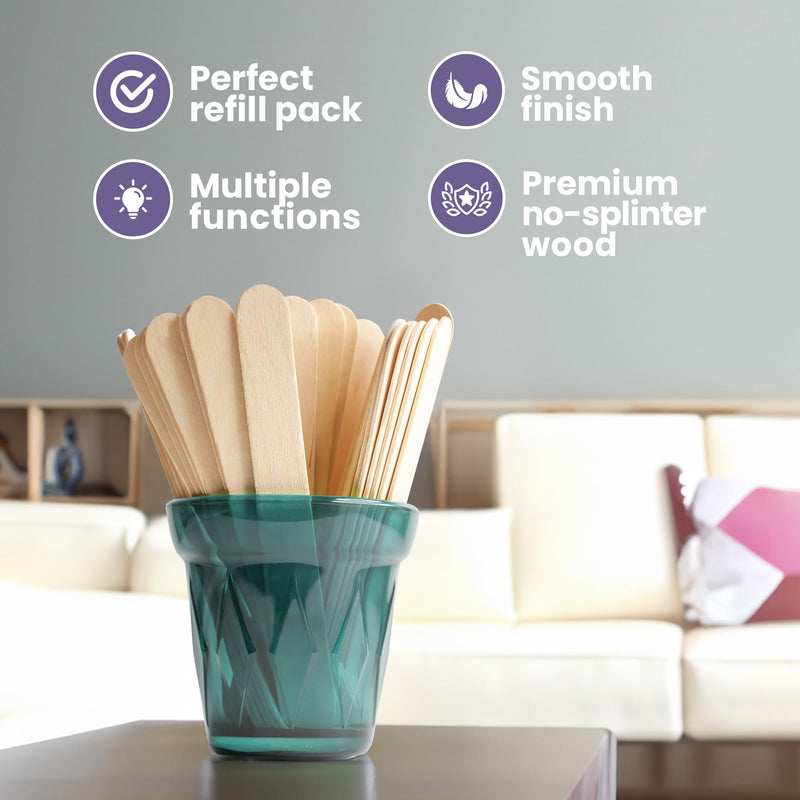 [Australia] - Tress Wellness Craft Sticks, Popsicle sticks, Premium Splinter-Free Wooden Sticks for Waxing, Wax Stick for Body and Face Waxing, 140 pieces 140 Wax Sticks Set Wood 