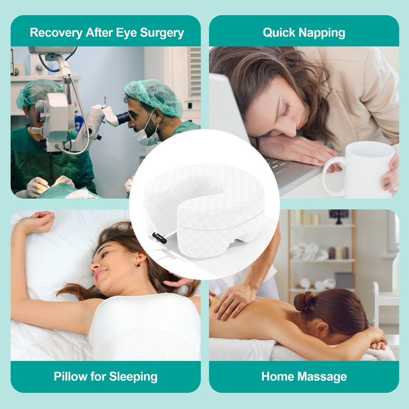 [Australia] - BALAPET Adjustable Face Down Pillow After Eye Surgery, Breathe Face Surgery Pillow for Prone Down Resting, Facial Pillow as a Home Massage Headrest or Contoured Post-Eye Surgery Support(White) White 