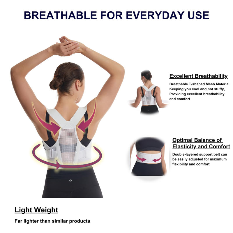 Posture Corrector for Women,Upper Back Pain Support,Slim & Adjustable Shoulder Brace - Back Brace for Back Pain Relief,Chest Pain Relief,White,Small