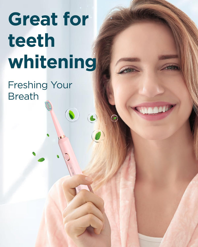 [Australia] - Sonic Electric Toothbrush for Adults - Rechargeable Electric toothbrush with 8 Brush Heads & Travel Case,Teeth Whitening , Power Electric Toothbrush with Holder, 3 Hours Charge for 120 Days - Pink 1 Count (Pack of 1) 