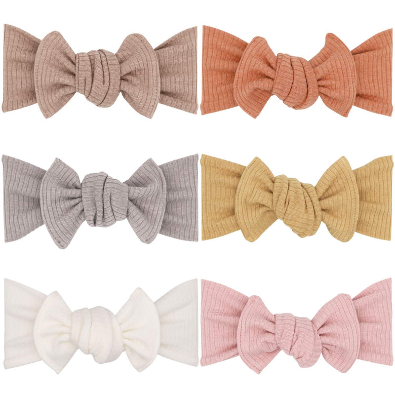 [Australia] - Baby Girls Headbands with Bows Infant Toddler Headwrap Hair Accessories Rib Knit Tie-on Headwrap 6 Count (Pack of 1) 
